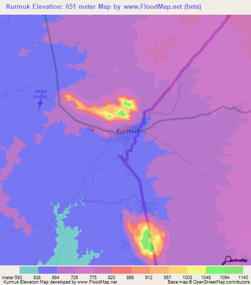 Kurmuk,Sudan Elevation Map