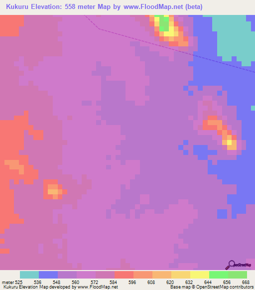 Kukuru,Sudan Elevation Map