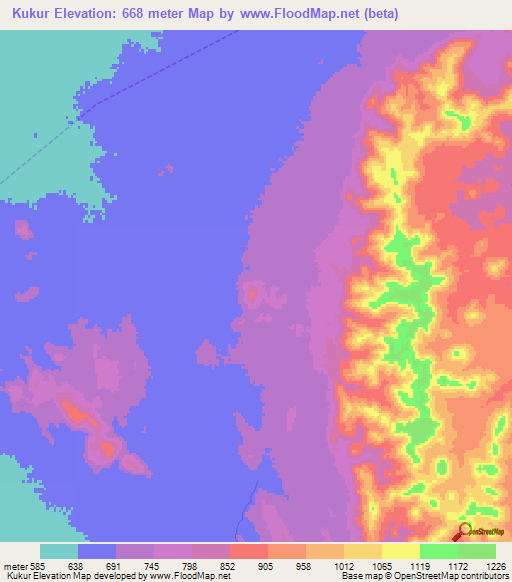 Kukur,Sudan Elevation Map