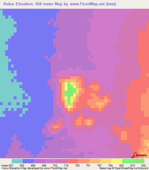 Kukur,Sudan Elevation Map