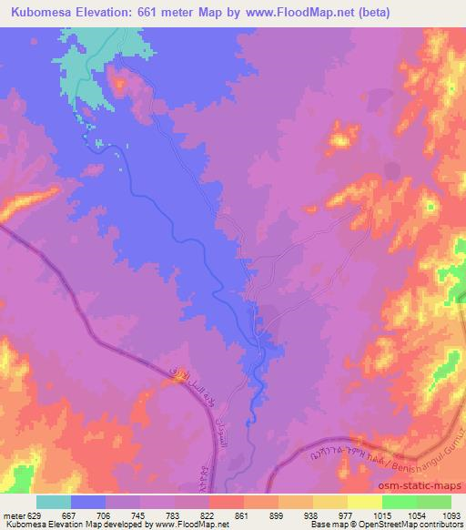 Kubomesa,Sudan Elevation Map