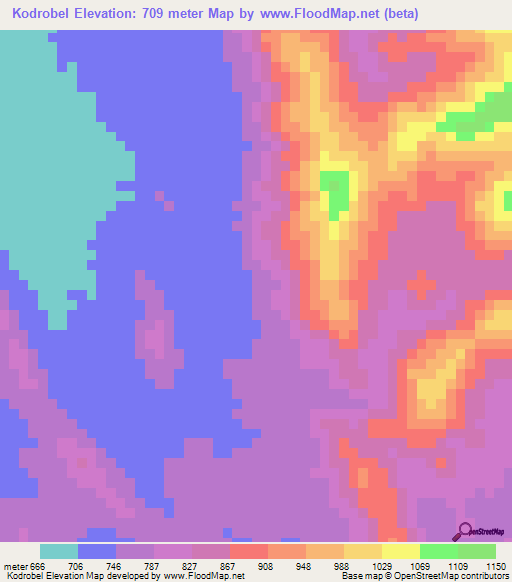 Kodrobel,Sudan Elevation Map