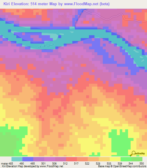 Kiri,Sudan Elevation Map