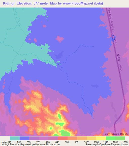 Kidingil,Sudan Elevation Map