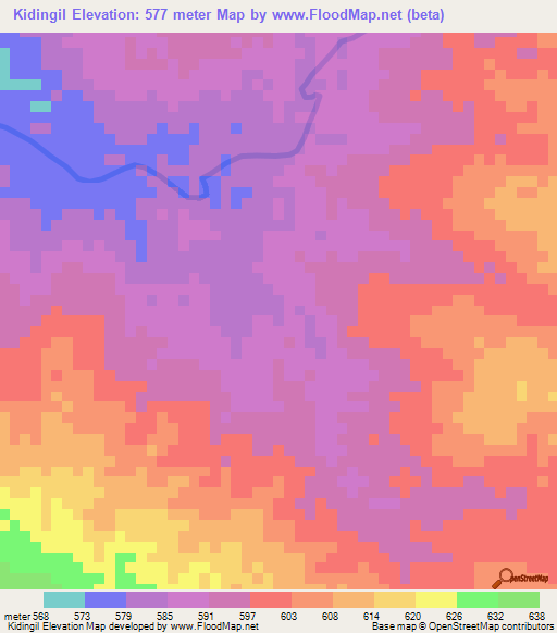 Kidingil,Sudan Elevation Map