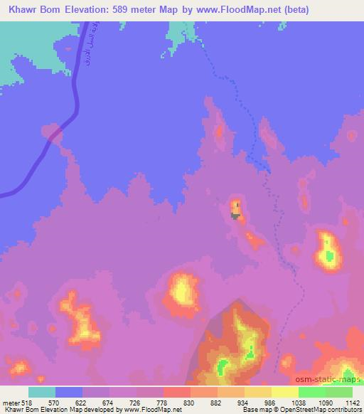 Khawr Bom,Sudan Elevation Map