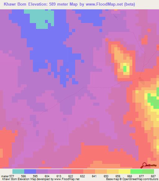 Khawr Bom,Sudan Elevation Map