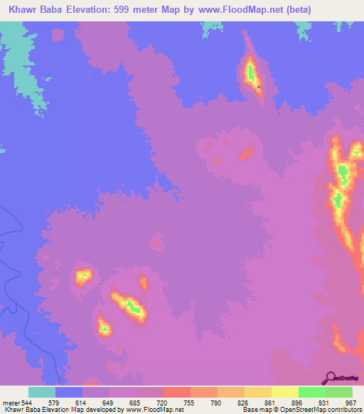 Khawr Baba,Sudan Elevation Map