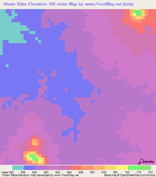 Khawr Baba,Sudan Elevation Map