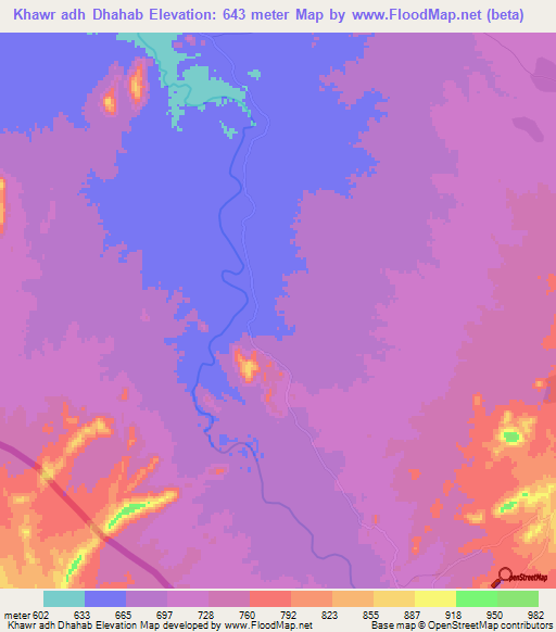 Khawr adh Dhahab,Sudan Elevation Map