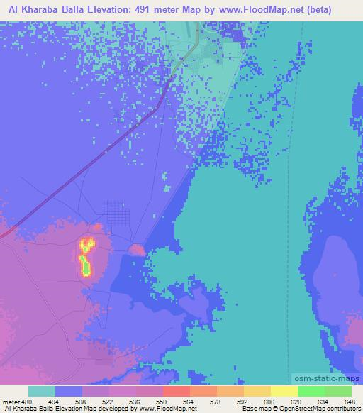 Al Kharaba Balla,Sudan Elevation Map