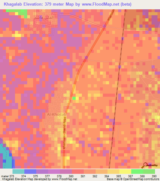 Khagalab,Sudan Elevation Map