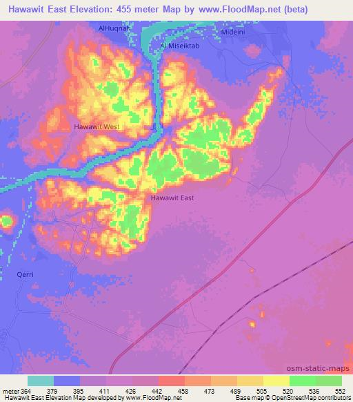 Hawawit East,Sudan Elevation Map