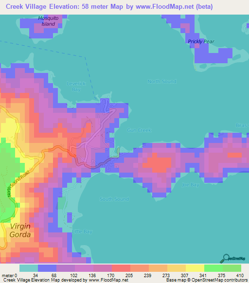 Creek Village,British Virgin Islands Elevation Map