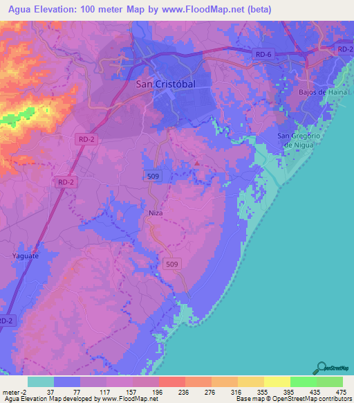 Agua,Dominican Republic Elevation Map