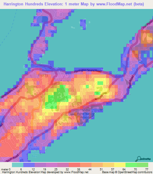 Elevation of Harrington Hundreds,Bermuda Elevation Map, Topography, Contour