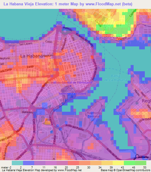 Elevation of La Habana Vieja,Cuba Elevation Map, Topography, Contour