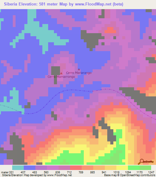 Siberia,Colombia Elevation Map