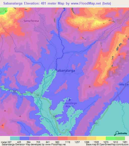 Sabanalarga,Colombia Elevation Map