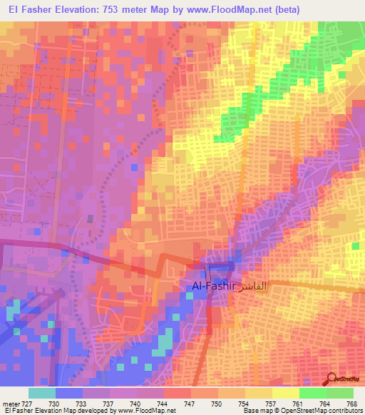 El Fasher,Sudan Elevation Map