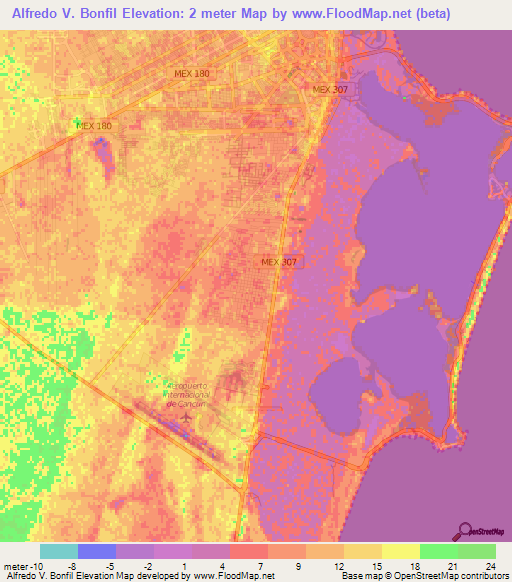 Elevation of Alfredo V. Bonfil,Mexico Elevation Map, Topography, Contour