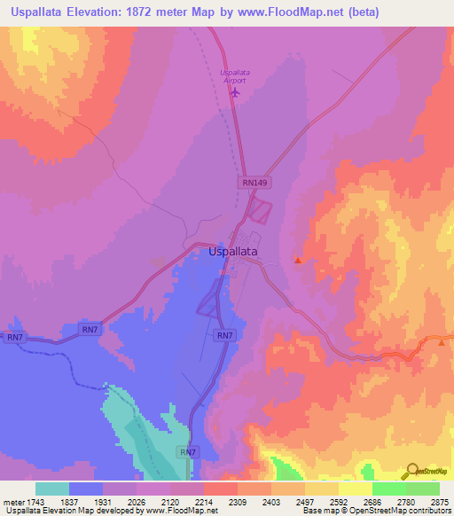 Uspallata,Argentina Elevation Map