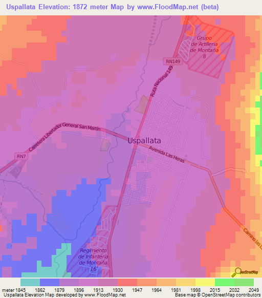 Uspallata,Argentina Elevation Map