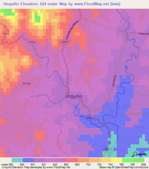 Unquillo,Argentina Elevation Map