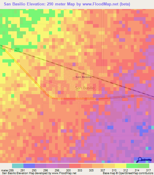 San Basilio,Argentina Elevation Map