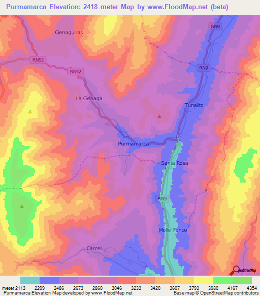 Purmamarca,Argentina Elevation Map