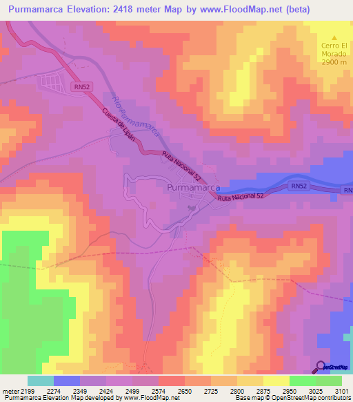 Purmamarca,Argentina Elevation Map