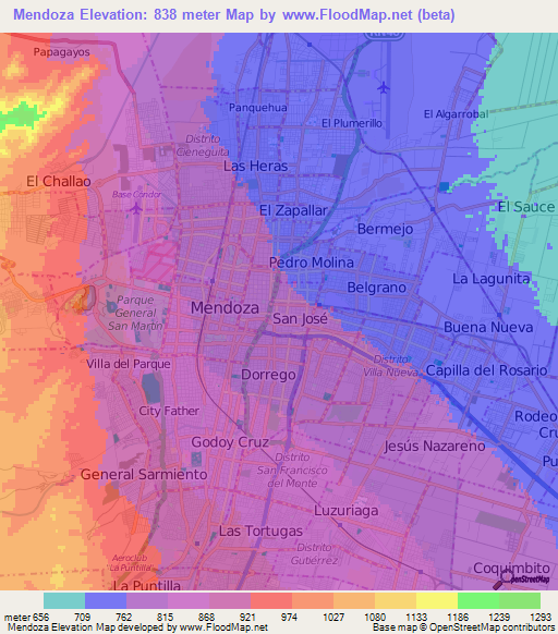 Mendoza,Argentina Elevation Map