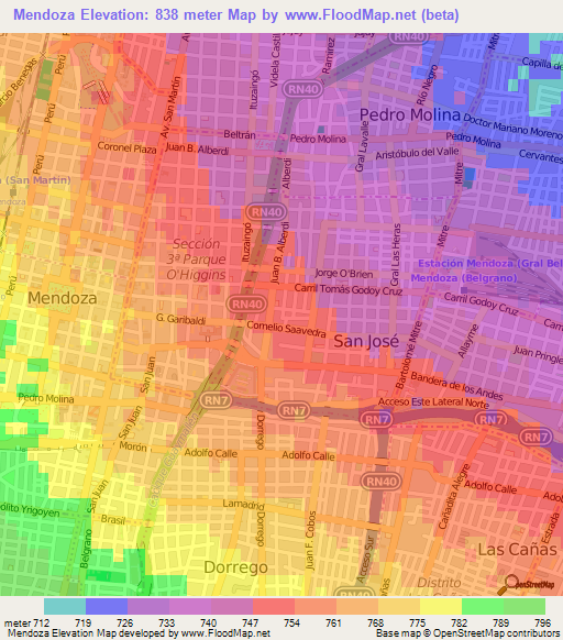 Mendoza,Argentina Elevation Map