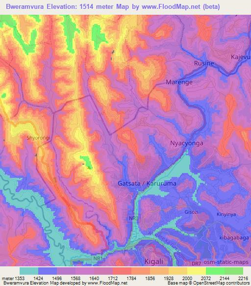 Bweramvura,Rwanda Elevation Map