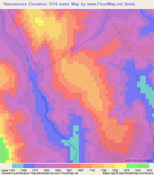 Bweramvura,Rwanda Elevation Map