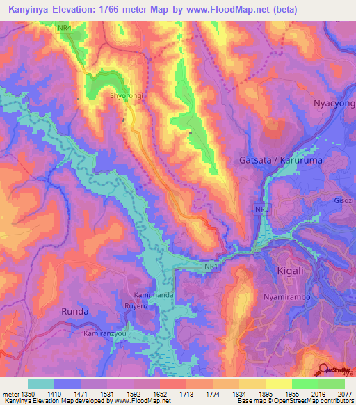 Kanyinya,Rwanda Elevation Map