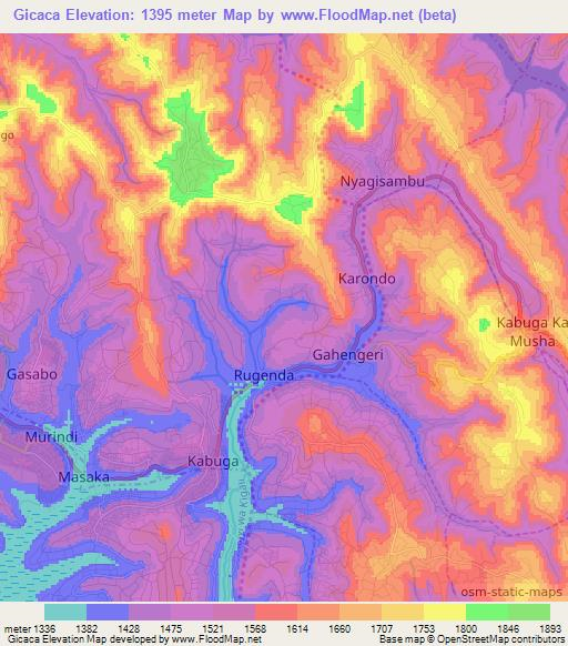 Gicaca,Rwanda Elevation Map