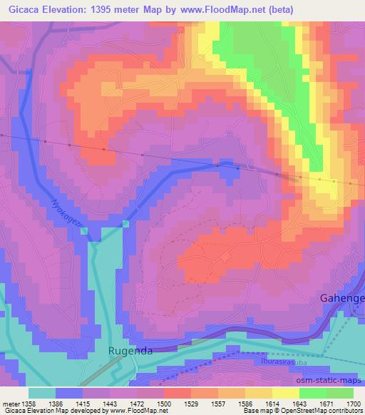 Gicaca,Rwanda Elevation Map