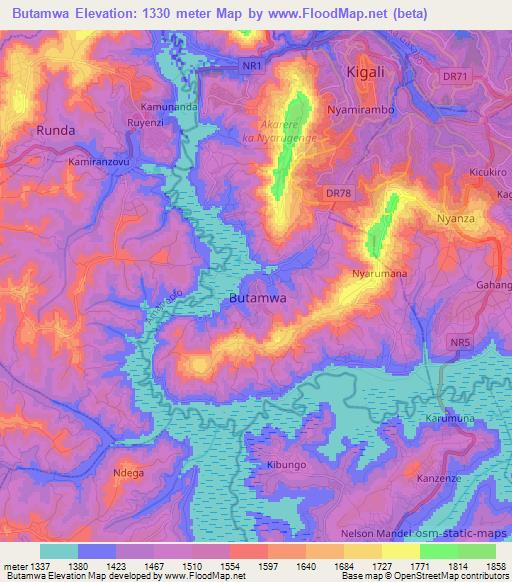 Butamwa,Rwanda Elevation Map