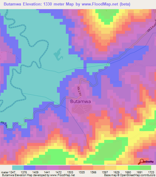 Butamwa,Rwanda Elevation Map