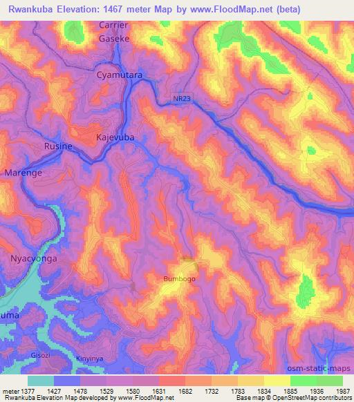 Rwankuba,Rwanda Elevation Map