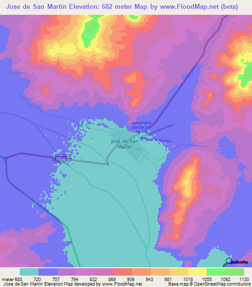 Jose de San Martin,Argentina Elevation Map