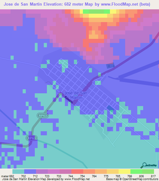 Jose de San Martin,Argentina Elevation Map