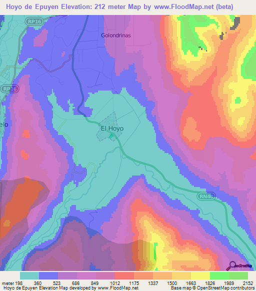 Hoyo de Epuyen,Argentina Elevation Map