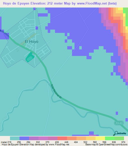 Hoyo de Epuyen,Argentina Elevation Map