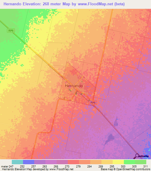 Hernando,Argentina Elevation Map