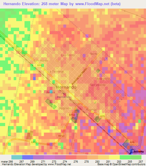 Hernando,Argentina Elevation Map