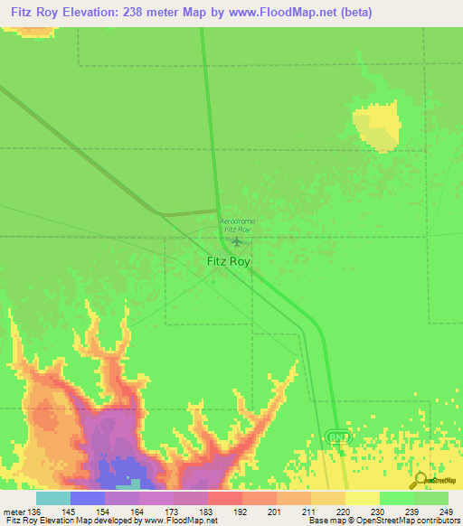 Fitz Roy,Argentina Elevation Map