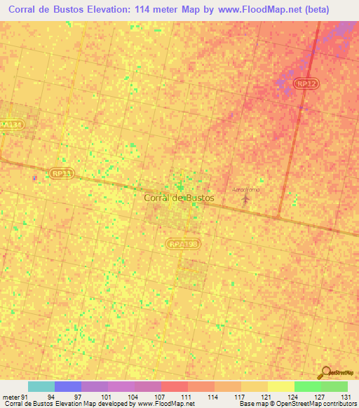 Corral de Bustos,Argentina Elevation Map