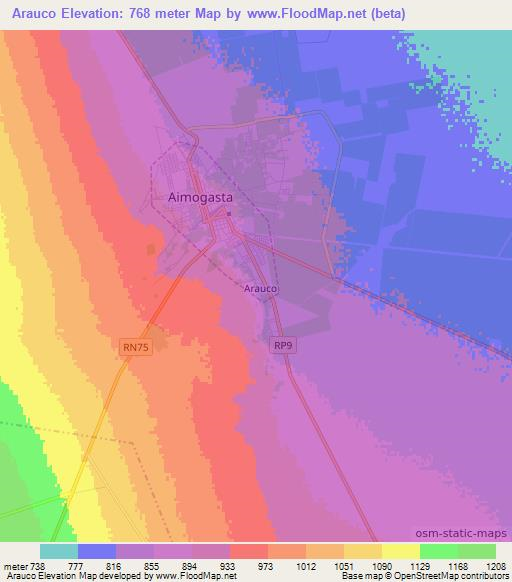 Arauco,Argentina Elevation Map